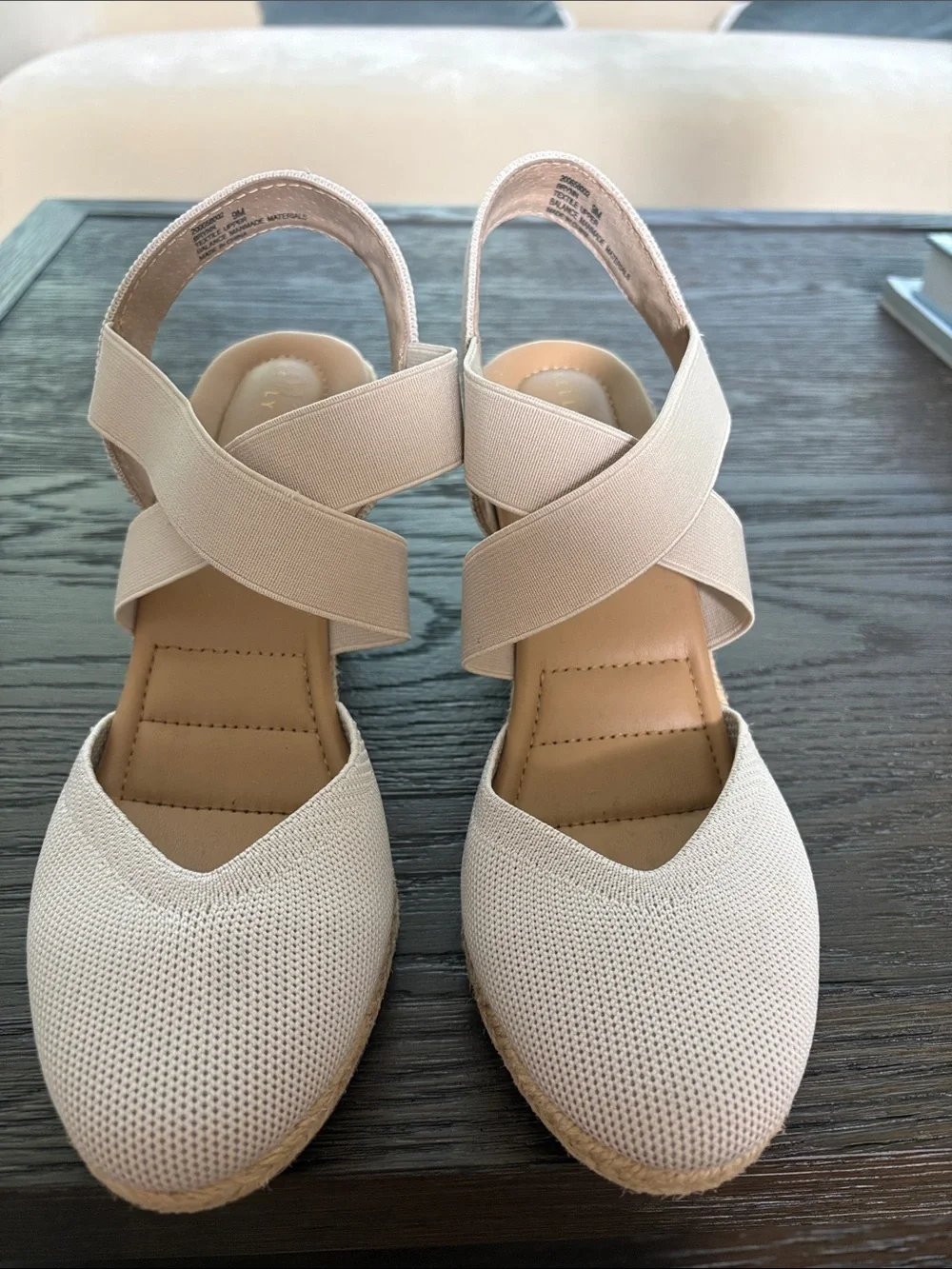 Women's Beige Cross-Strap Espadrille Wedge